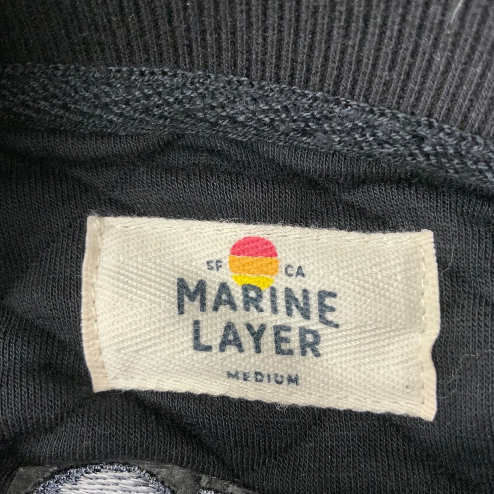 Marine Layer Quilted Bomber Jacket Black Full Zip PKO Logo Men's Medium - Picture 6 of 6